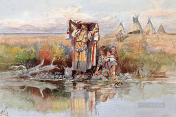 fille de l’eau 1895 Charles Marion Russell Indiens d’Amérique Peinture à l'huile